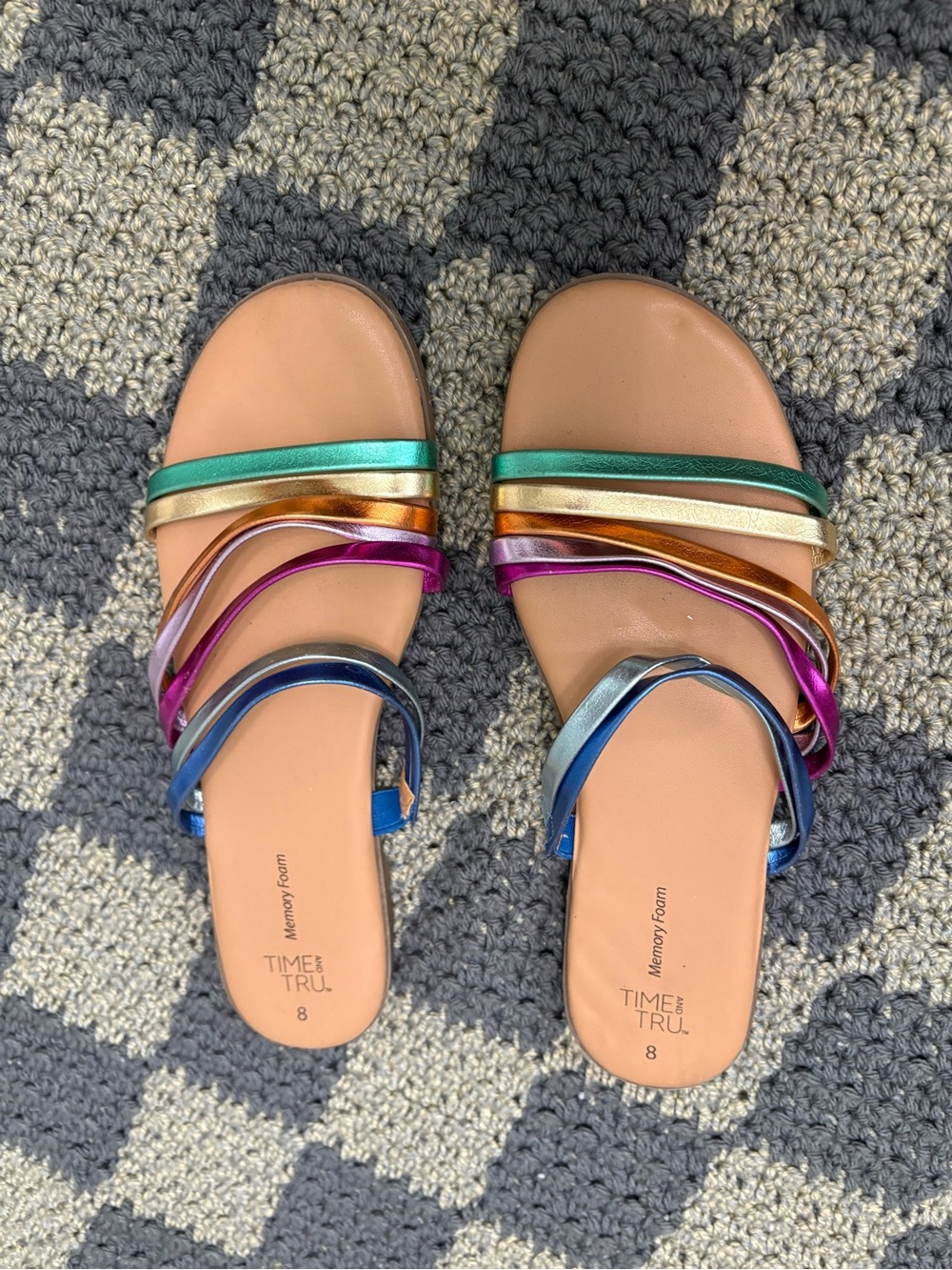 Time and Tru Multicolor Strappy Slide Sandals - Women's 8